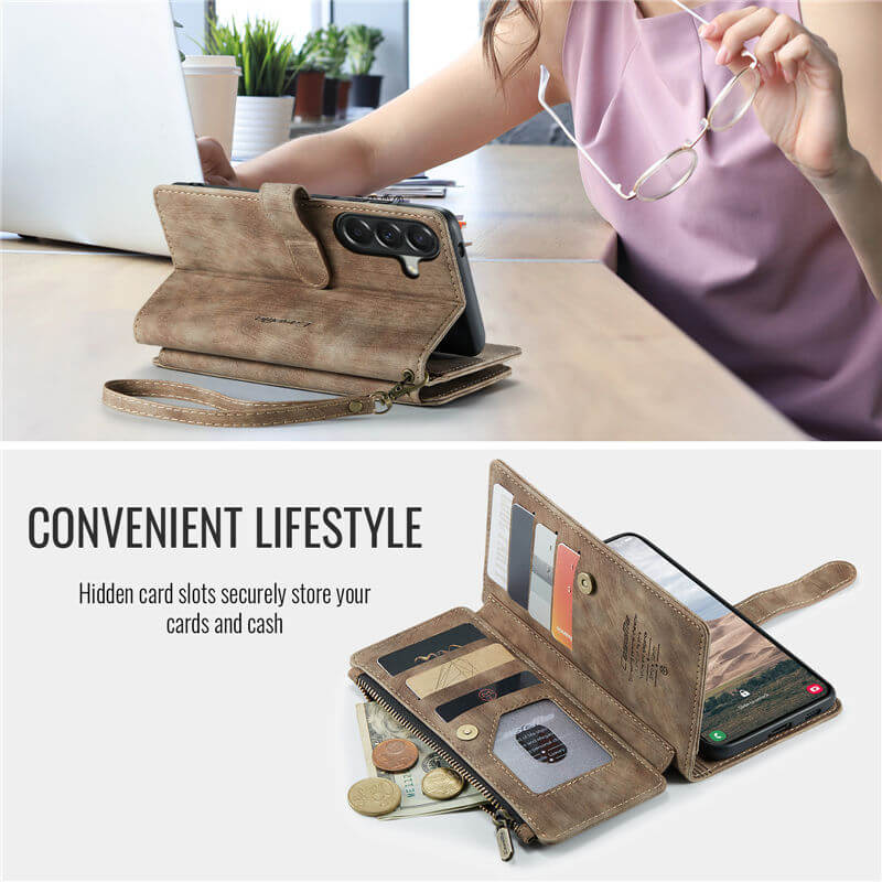 CaseMe Samsung Galaxy A57 Wallet Leather Case with Wrist Strap