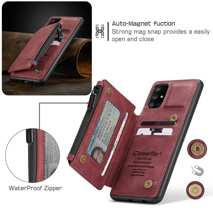 Caseme Samsung Galaxy A71 Zipper Pocket Wallet Pu Leather Cover Red 5811