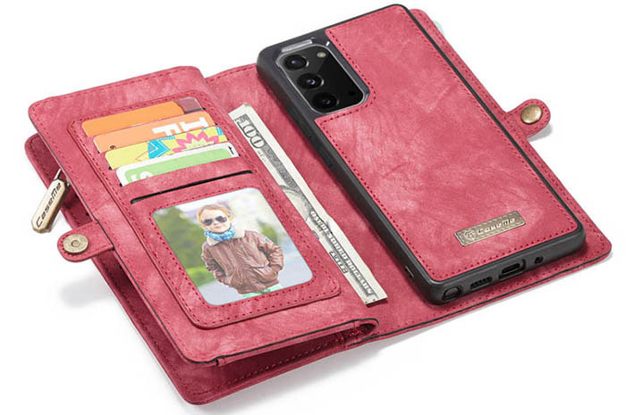CaseMe Samsung Galaxy Note 20 Zipper Wallet Magnetic Case Red