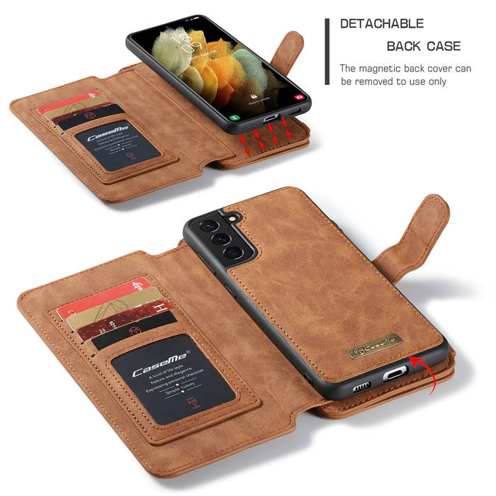 CaseMe Samsung Galaxy S21 Zipper Wallet Magnetic Case Brown