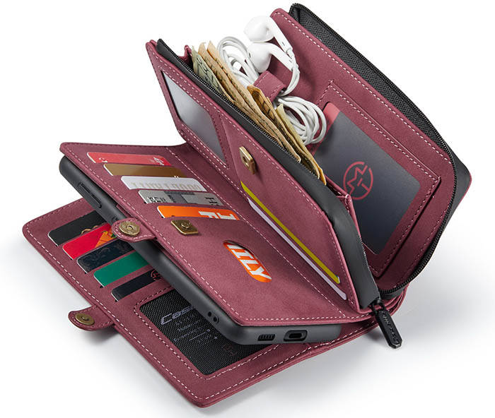 CaseMe Samsung Galaxy S21 Plus Multi-Functional Zipper Wallet Magnetic Detachable 2 in 1 Folio Case