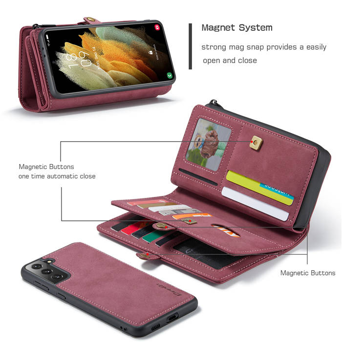 CaseMe Samsung Galaxy S21 Multi-Functional Wallet Case Red