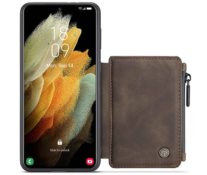 CaseMe Samsung Galaxy S21 Plus Zipper Pocket Card Slots Case Coffee