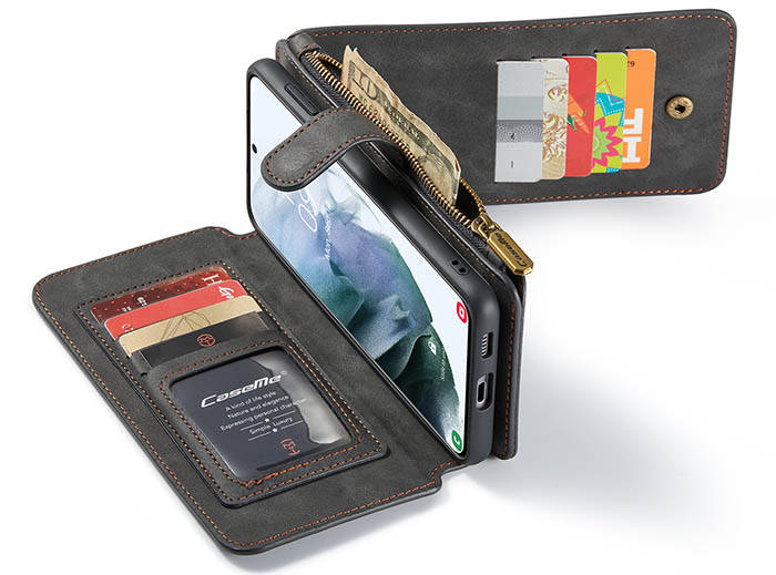 CaseMe Samsung Galaxy S21 Ultra Zipper Wallet Magnetic Detachable 2 in 1 Folio Flip Case