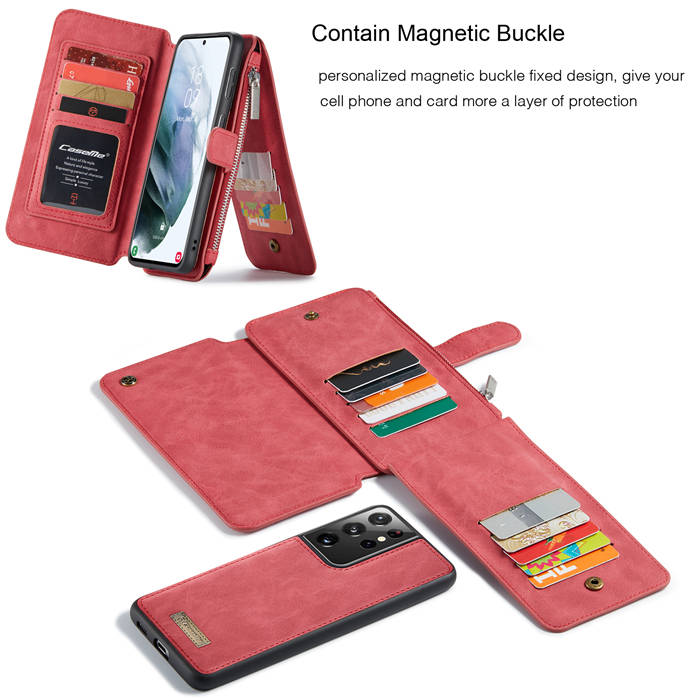 CaseMe Samsung Galaxy S21 Ultra Zipper Wallet Magnetic Case Red