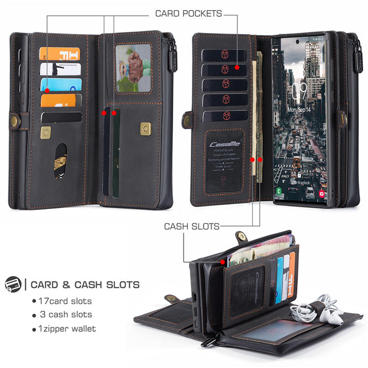 CaseMe Samsung Galaxy S22 Ultra MultiFunctional Wallet Case Black