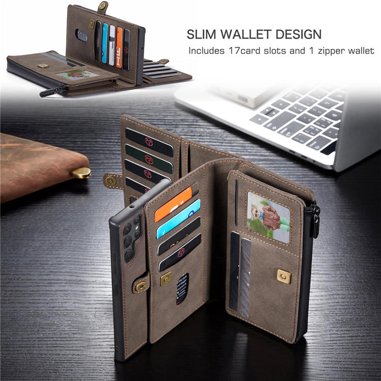 CaseMe Samsung Galaxy S22 Ultra MultiFunctional Wallet Case Coffee