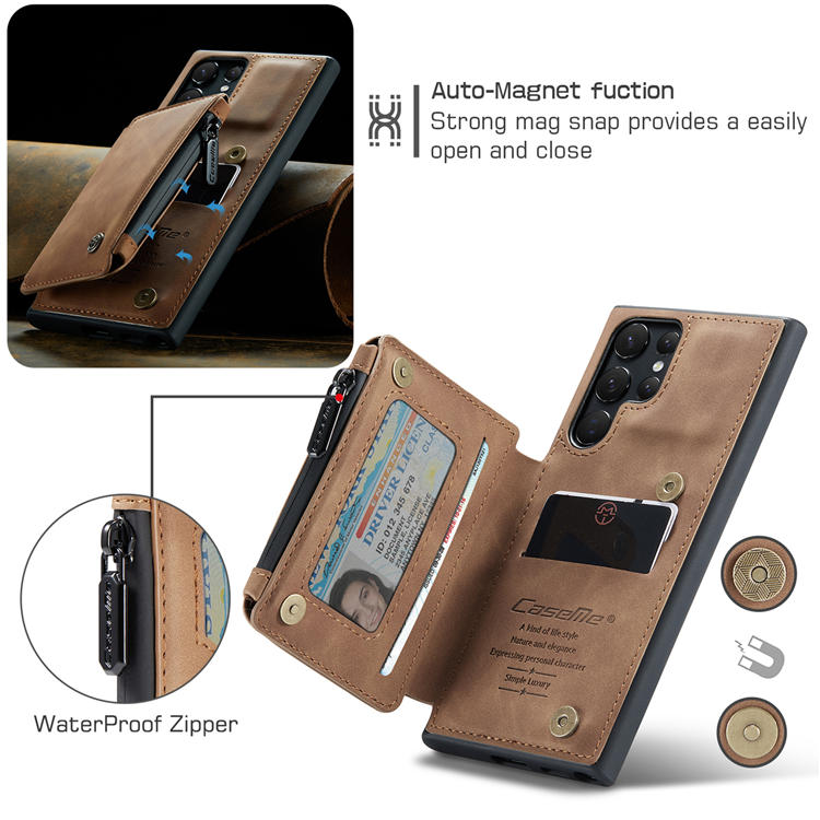 CaseMe Samsung Galaxy S22 Ultra Wallet RFID Blocking Case Brown