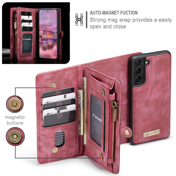 CaseMe Samsung Galaxy S22 Zipper Wallet Case Red