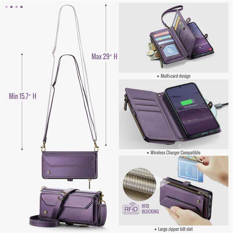 CaseMe Samsung Galaxy S25 Plus Wallet RFID Blocking Crossbody Phone Case