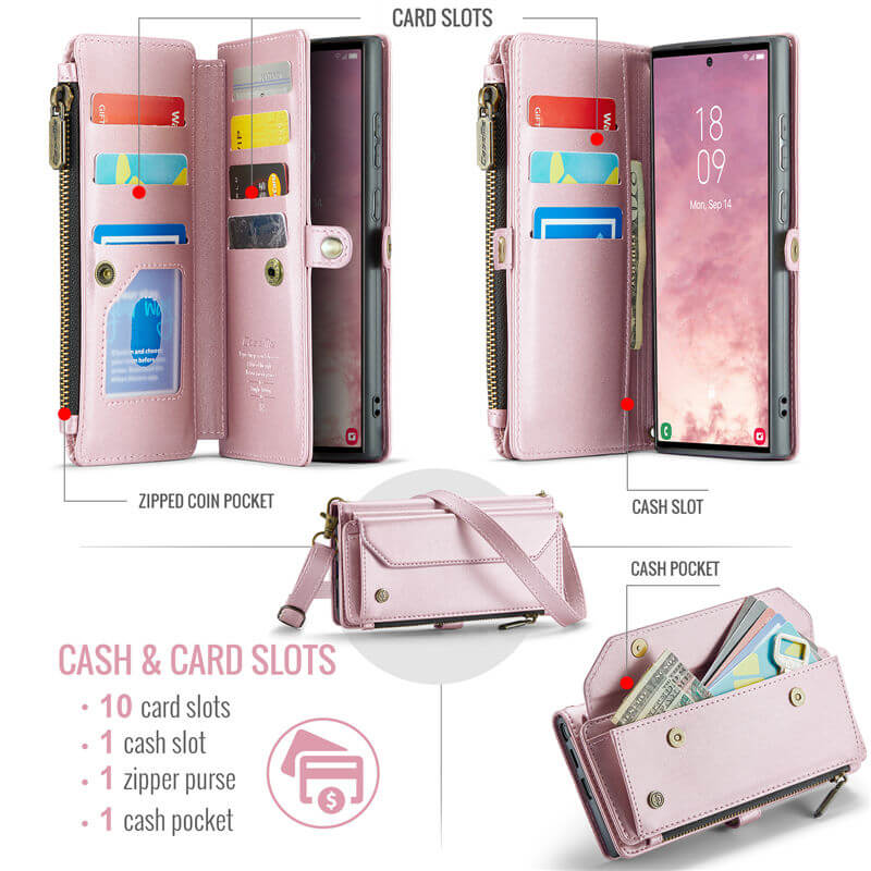 CaseMe Samsung Galaxy S25 Ultra Wallet RFID Blocking Crossbody Phone Case