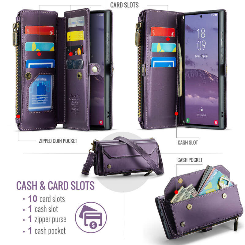 CaseMe Samsung Galaxy S25 Ultra Wallet RFID Blocking Crossbody Phone Case