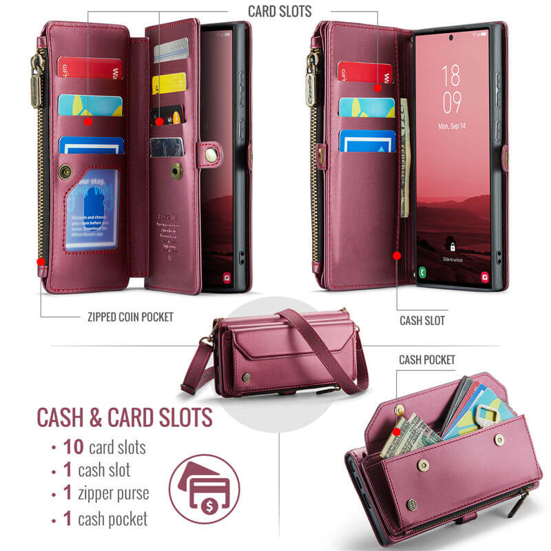 CaseMe Samsung Galaxy S25 Ultra Wallet RFID Blocking Crossbody Phone Case