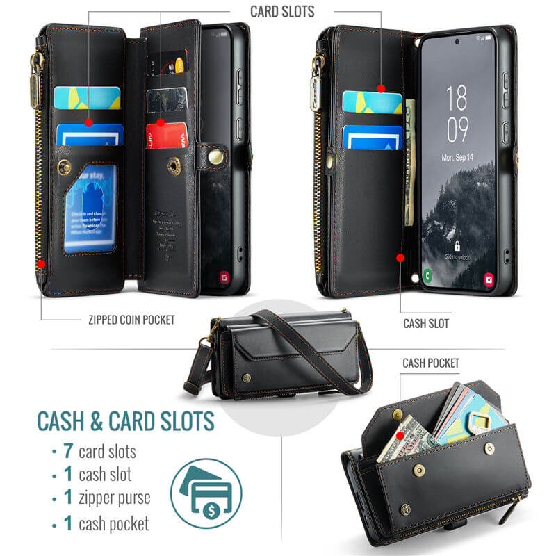 CaseMe Samsung Galaxy S25 Wallet RFID Blocking Crossbody Phone Case