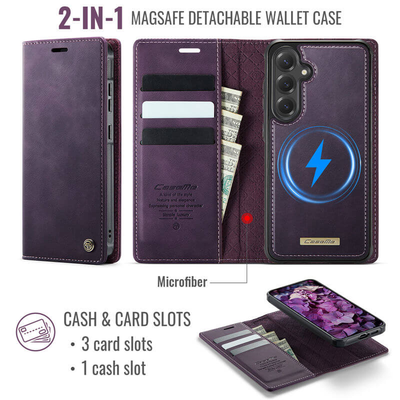 CaseMe Samsung Galaxy S25 Plus 2-in-1 Magnetic Wallet Case