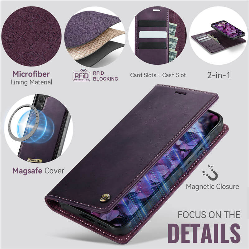 CaseMe Samsung Galaxy S25 Plus 2-in-1 Magnetic Wallet Case
