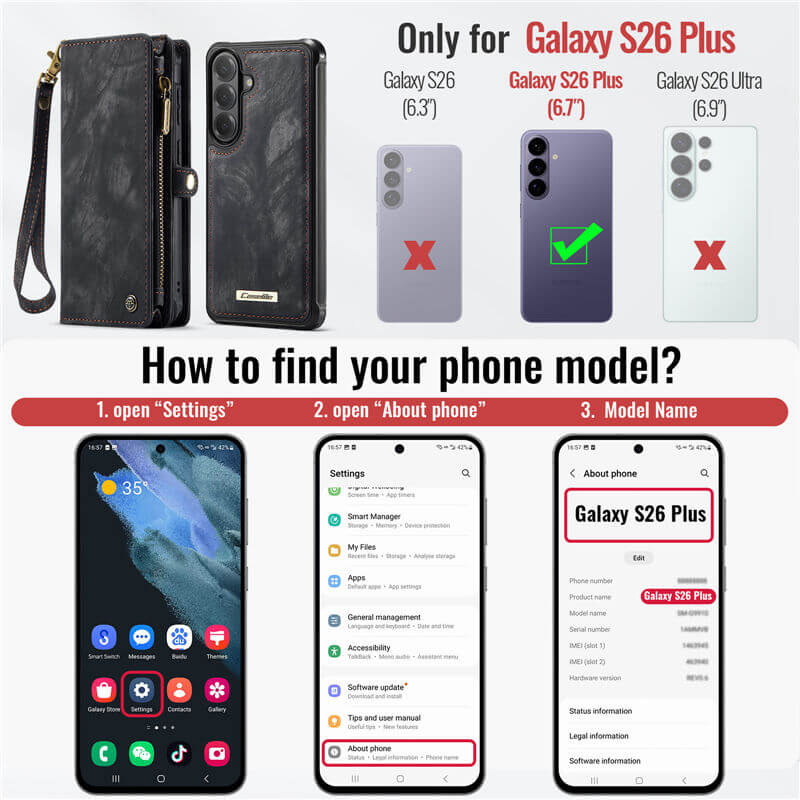 CaseMe Samsung Galaxy S26 Plus 2-in-1 Magnetic RFID Wallet Case