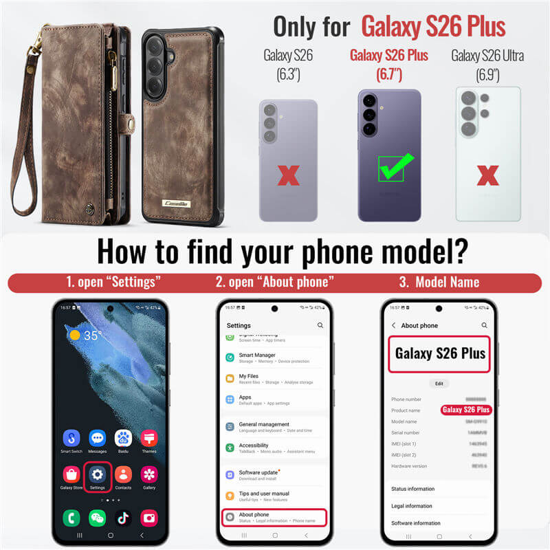 CaseMe Samsung Galaxy S26 Plus 2-in-1 Magnetic RFID Wallet Case