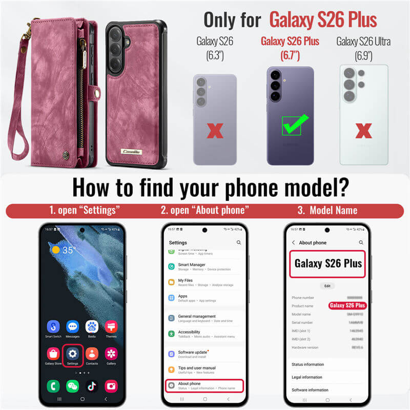 CaseMe Samsung Galaxy S26 Plus 2-in-1 Magnetic RFID Wallet Case