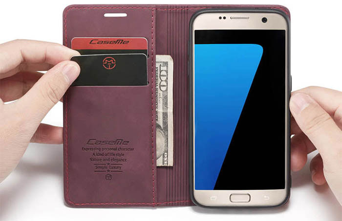 CaseMe Samsung Galaxy S7 Wallet Kickstand Magnetic Flip Leather Case