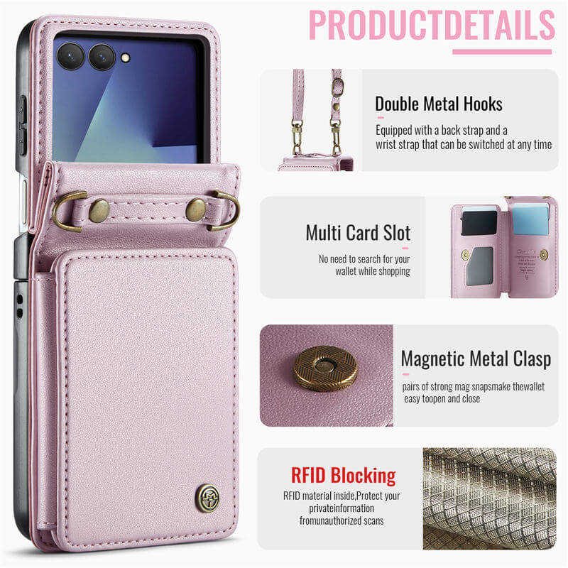 CaseMe Samsung Galaxy Z Flip7 Card Holder Case with Crossbody Strap