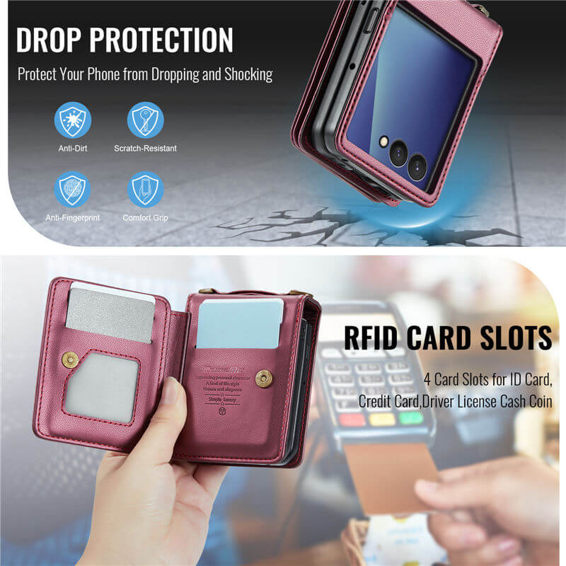 CaseMe Samsung Galaxy Z Flip7 Card Holder Case with Crossbody Strap