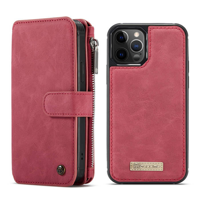 CaseMe iPhone 12 Pro Zipper Wallet Detachable 2 in 1 Case Red