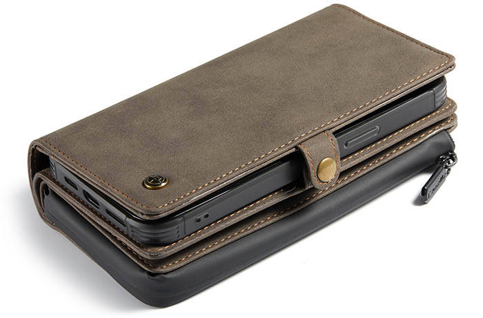 CaseMe iPhone 12 Pro Max Luxury Multi-Functional Zipper Wallet Case Coffee