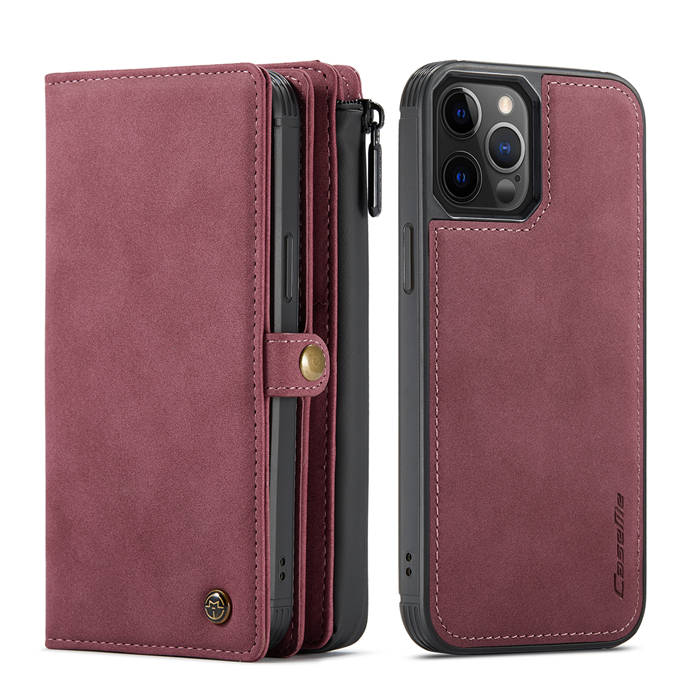 CaseMe iPhone 12 Pro Max Luxury Multi-Functional Zipper Wallet Case Red