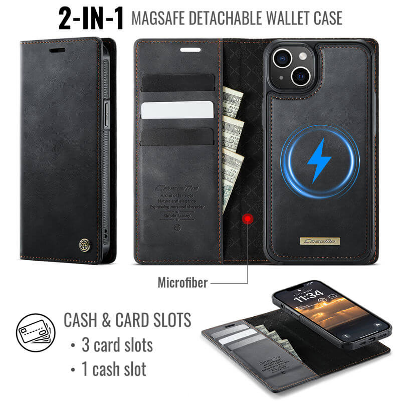 CaseMe iPhone 15 2-in-1 Magnetic Wallet Case