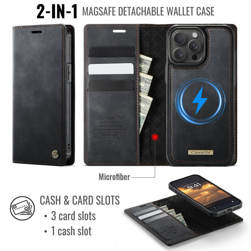 CaseMe iPhone 15 Pro Max 2-in-1 Magnetic Wallet Case