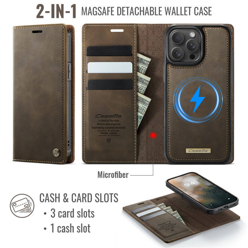 CaseMe iPhone 15 Pro Max 2-in-1 Magnetic Wallet Case