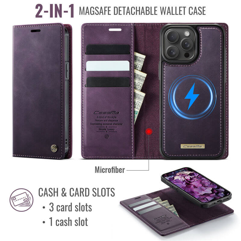 CaseMe iPhone 15 Pro Max 2-in-1 Magnetic Wallet Case