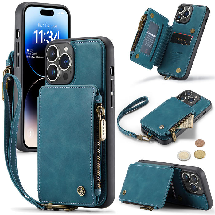 CaseMe iPhone 14 Pro Max Wallet RFID Blocking Case Blue
