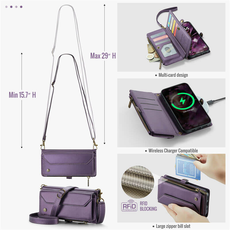 CaseMe iPhone 16 Plus Wallet RFID Blocking Crossbody Phone Case