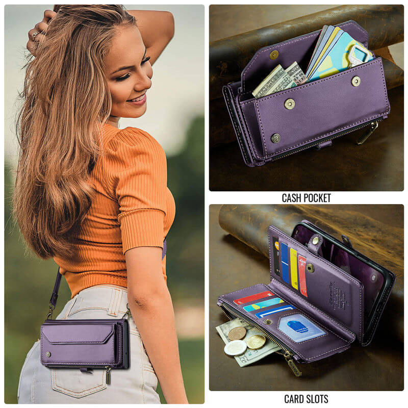 CaseMe iPhone 16 Plus Wallet RFID Blocking Crossbody Phone Case