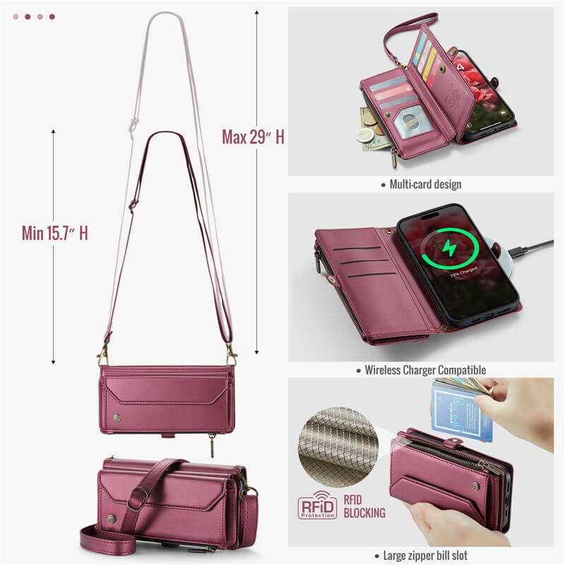 CaseMe iPhone 16 Plus Wallet RFID Blocking Crossbody Phone Case