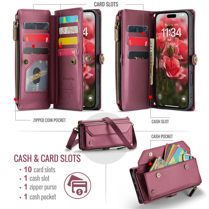 CaseMe iPhone 16 Plus Wallet RFID Blocking Crossbody Phone Case