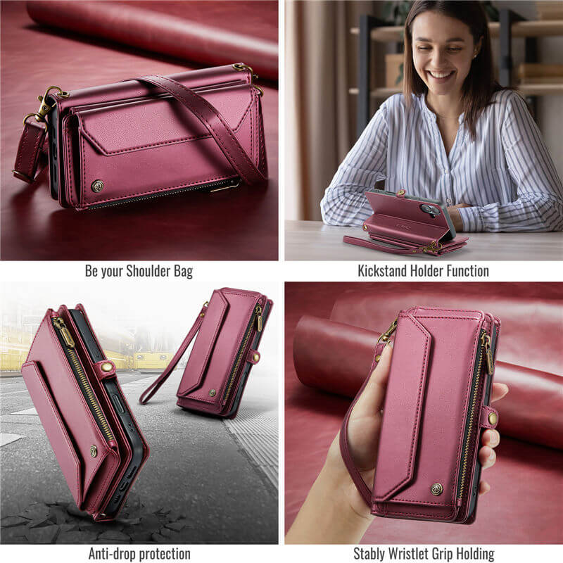 CaseMe iPhone 16 Plus Wallet RFID Blocking Crossbody Phone Case