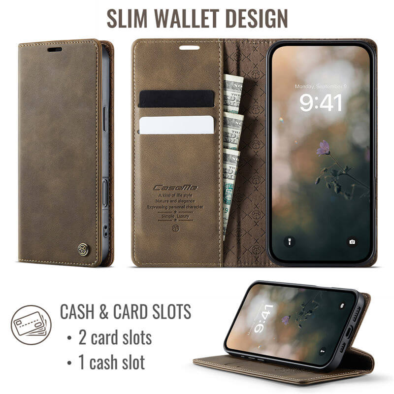 CaseMe iPhone 16 Magnetic Wallet Case with RFID Blocking