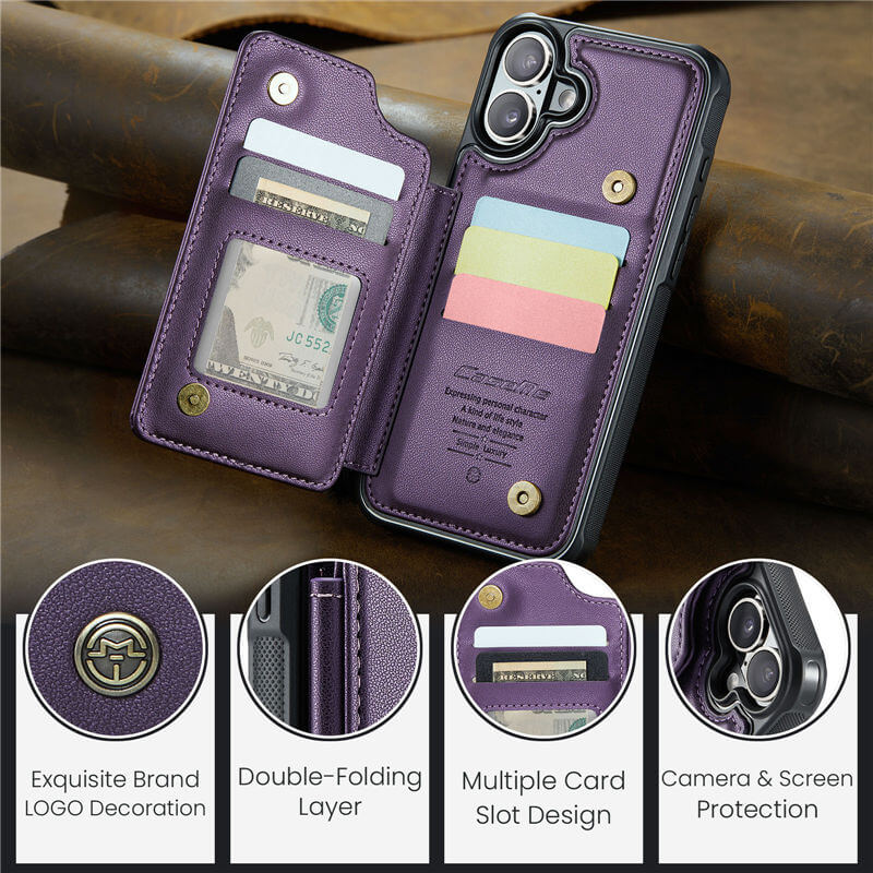 CaseMe iPhone 16 Plus RFID Blocking Card Holder Case