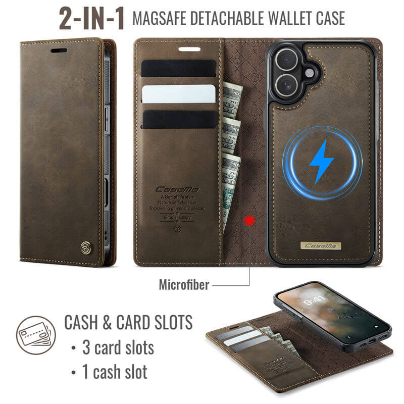 CaseMe iPhone 16 2-in-1 Magnetic Wallet Case