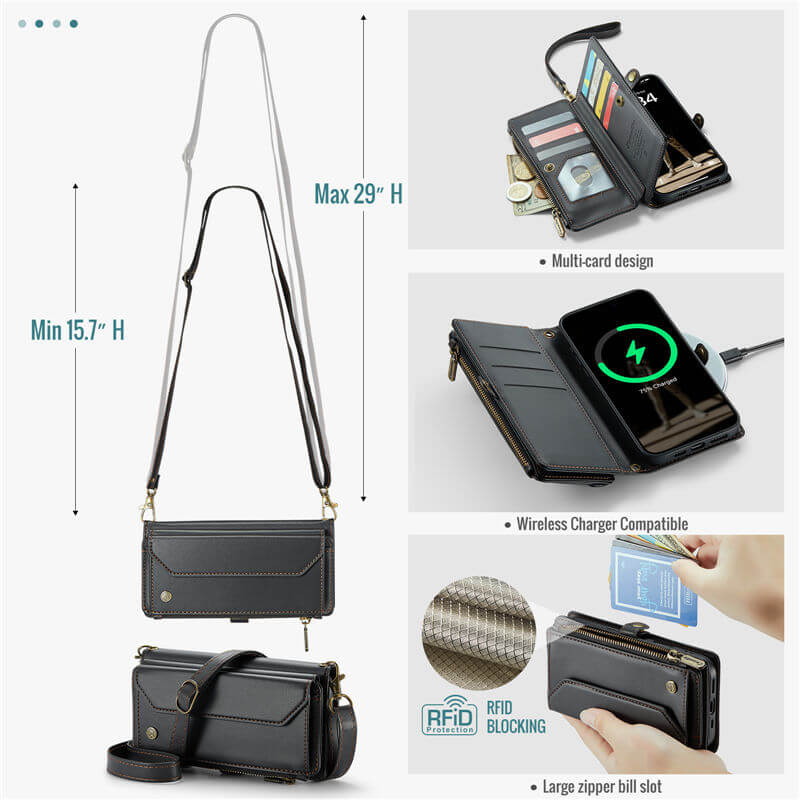 CaseMe iPhone 16 Pro Max Wallet RFID Blocking Crossbody Phone Case