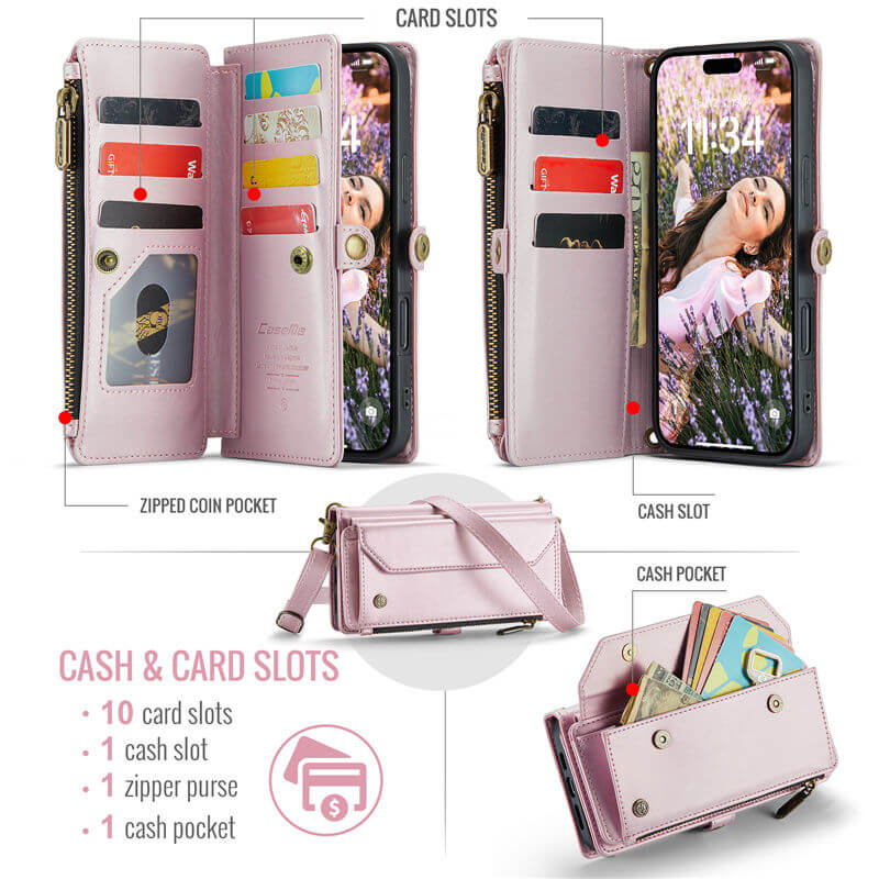 CaseMe iPhone 16 Pro Max Wallet RFID Blocking Crossbody Phone Case