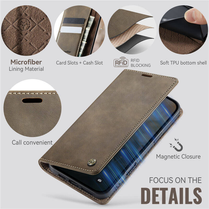 CaseMe iPhone 16 Pro Magnetic Wallet Case with RFID Blocking