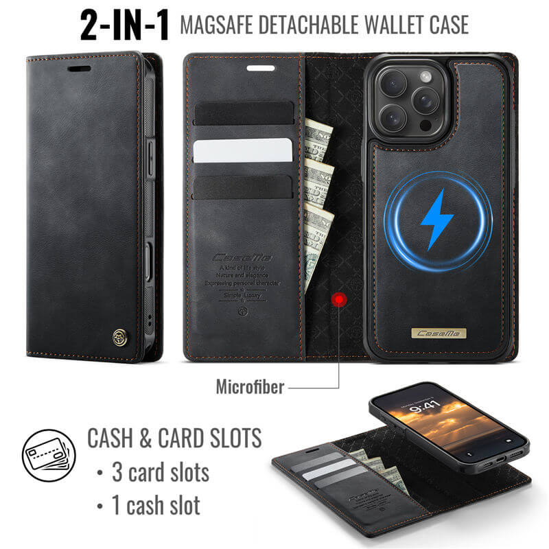 CaseMe iPhone 16 Pro 2-in-1 Magnetic Wallet Case