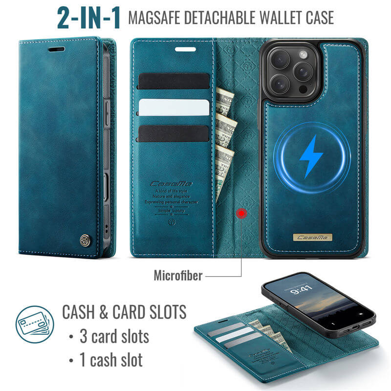 CaseMe iPhone 16 Pro 2-in-1 Magnetic Wallet Case