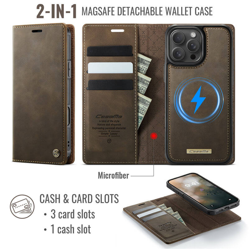 CaseMe iPhone 16 Pro 2-in-1 Magnetic Wallet Case