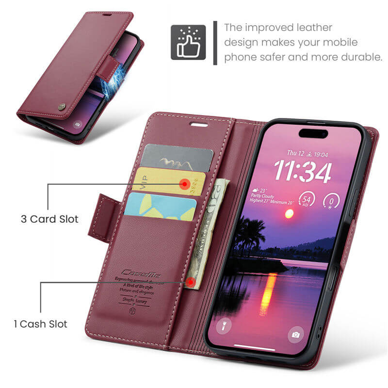 CaseMe iPhone 16 Pro Wallet RFID Blocking Case