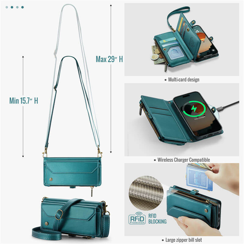 CaseMe iPhone 16 Wallet RFID Blocking Crossbody Phone Case